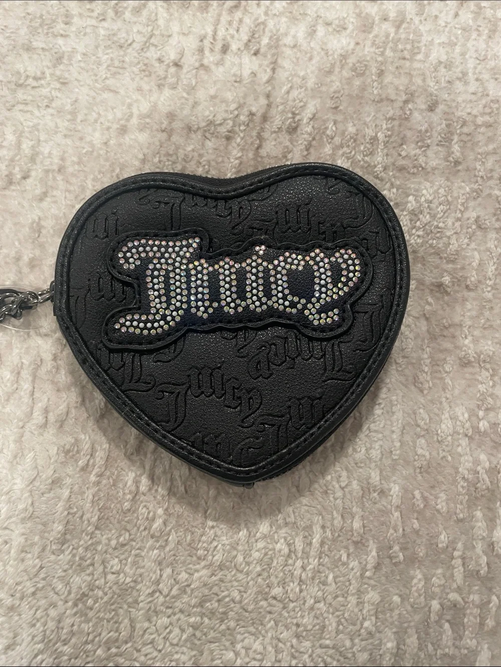 Juicy Couture Black Heart Rhinestone Logo Wristlet